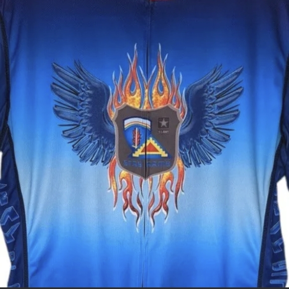 Vintage Primal Wear Cycling Jersey Men's Sz L Blue Army Strong Flames Full Zip - Picture 11 of 13